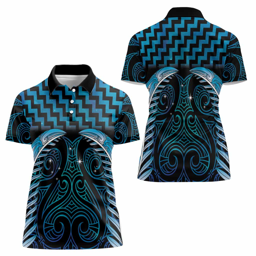 Blue Matariki New Zealand Women Polo Shirt Maori Poutama Galaxy Vibes