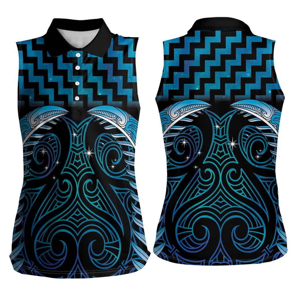Blue Matariki New Zealand Women Sleeveless Polo Shirt Maori Poutama Galaxy Vibes