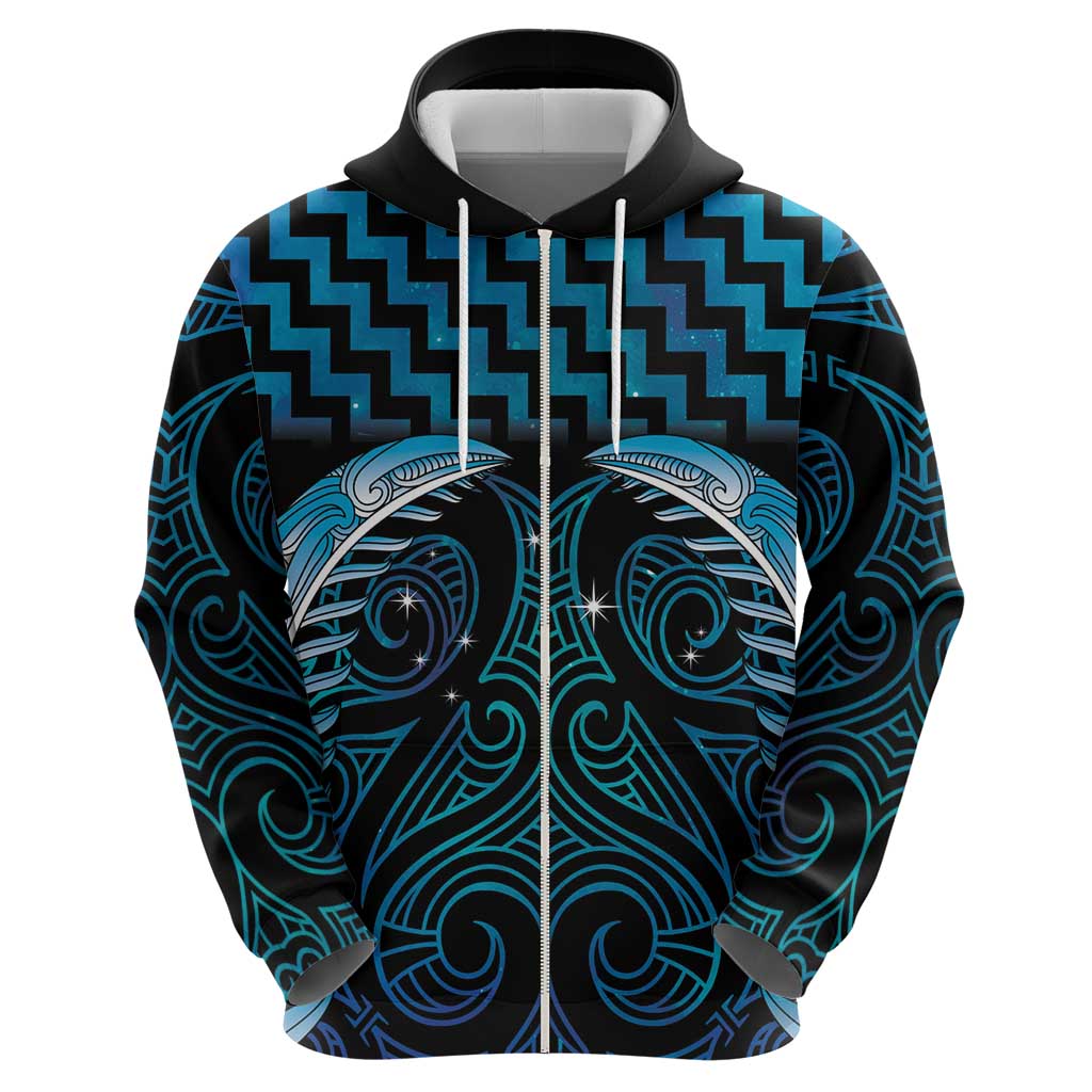 Blue Matariki New Zealand Zip Hoodie Maori Poutama Galaxy Vibes