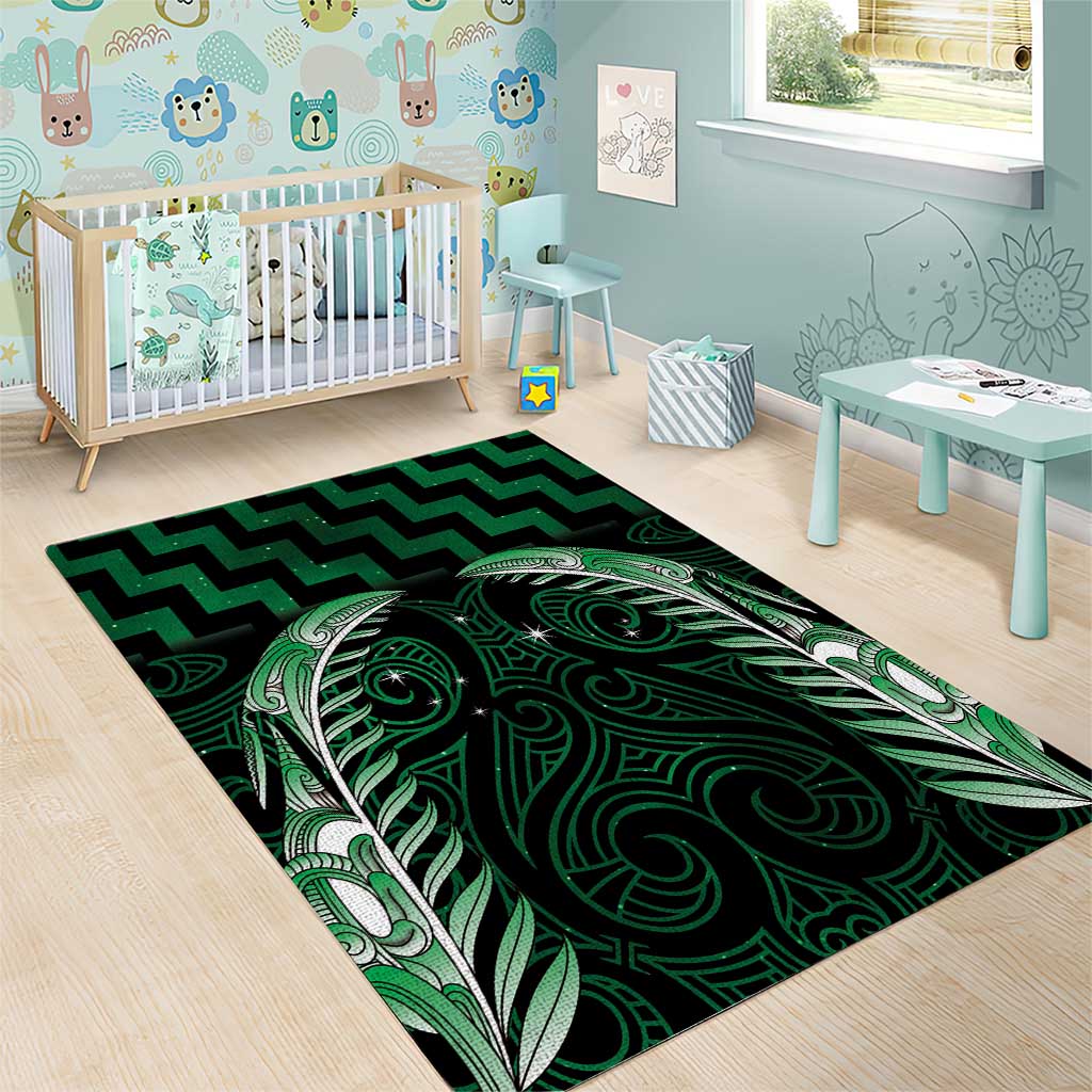 Green Matariki New Zealand Area Rug Maori Poutama Galaxy Vibes