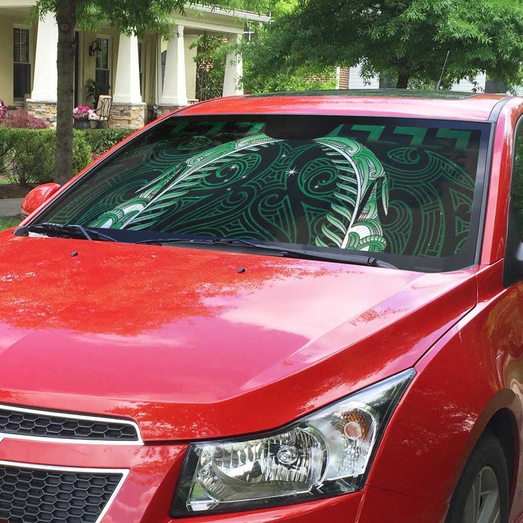 Green Matariki New Zealand Auto Sun Shade Maori Poutama Galaxy Vibes - Polynesian Pride
