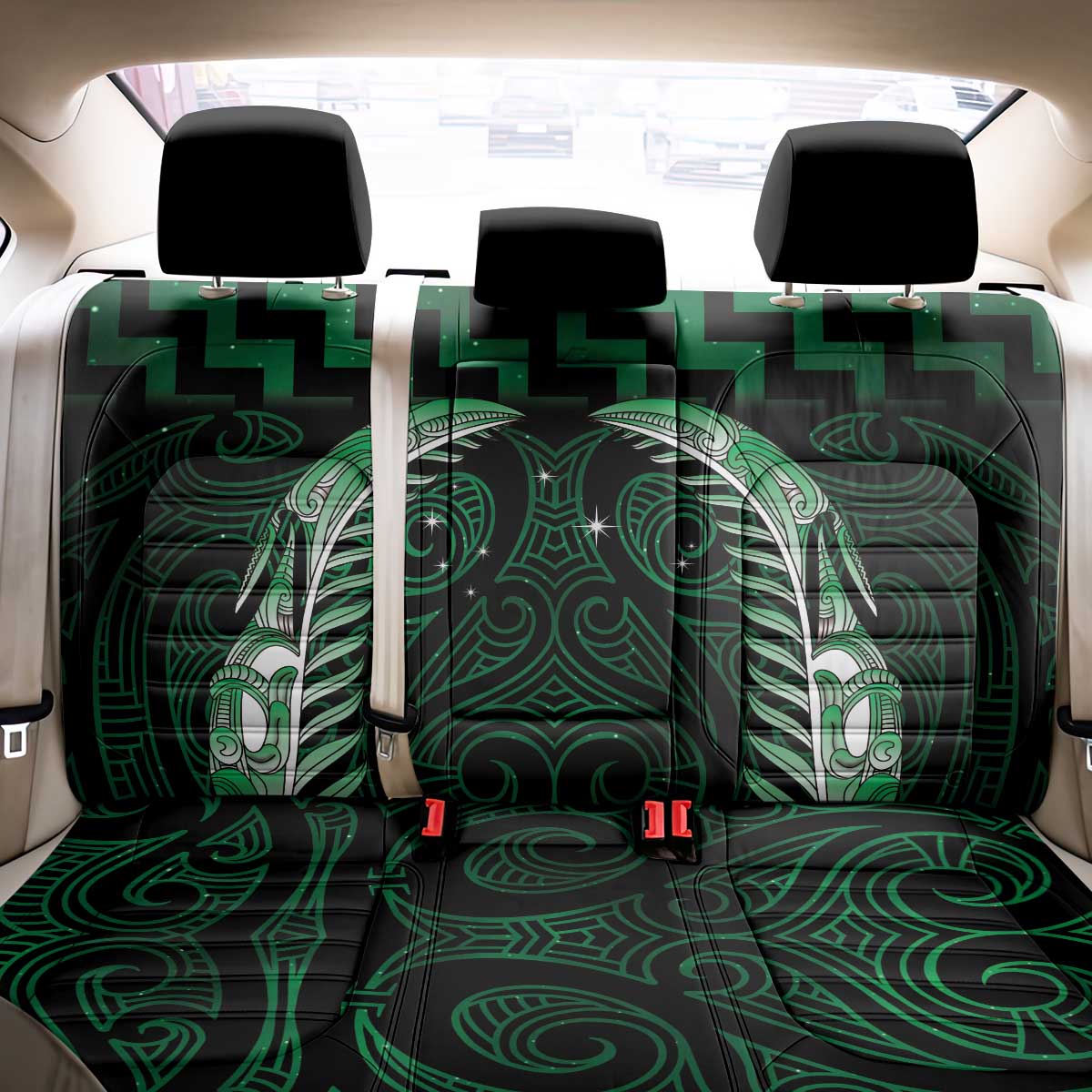 Green Matariki New Zealand Back Car Seat Cover Maori Poutama Galaxy Vibes