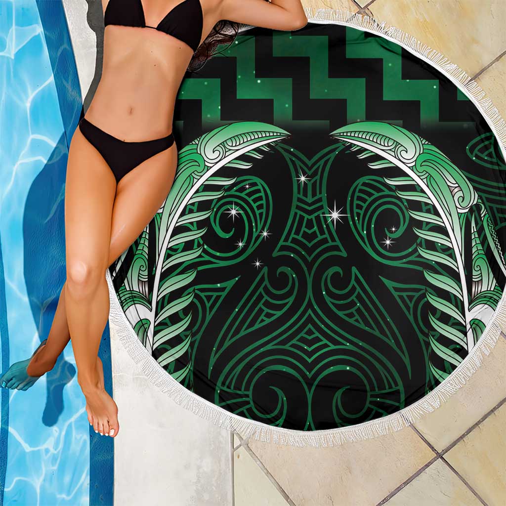 Green Matariki New Zealand Beach Blanket Maori Poutama Galaxy Vibes