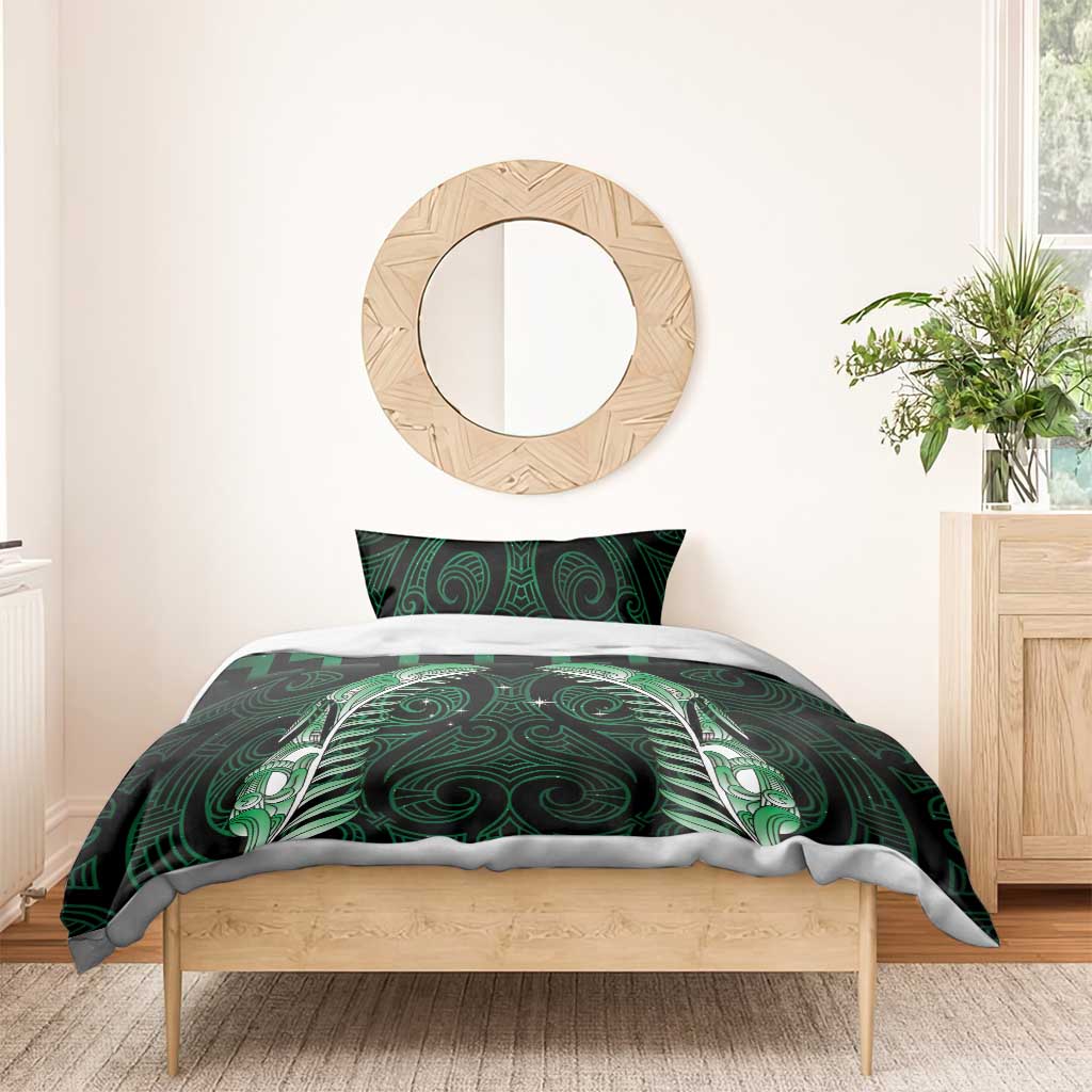 Green Matariki New Zealand Bedding Set Maori Poutama Galaxy Vibes