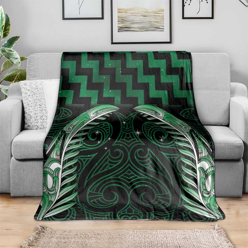 Green Matariki New Zealand Blanket Maori Poutama Galaxy Vibes