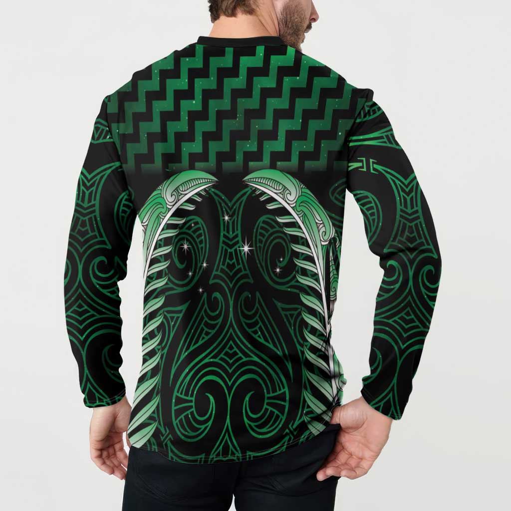 Green Matariki New Zealand Button Sweatshirt Maori Poutama Galaxy Vibes