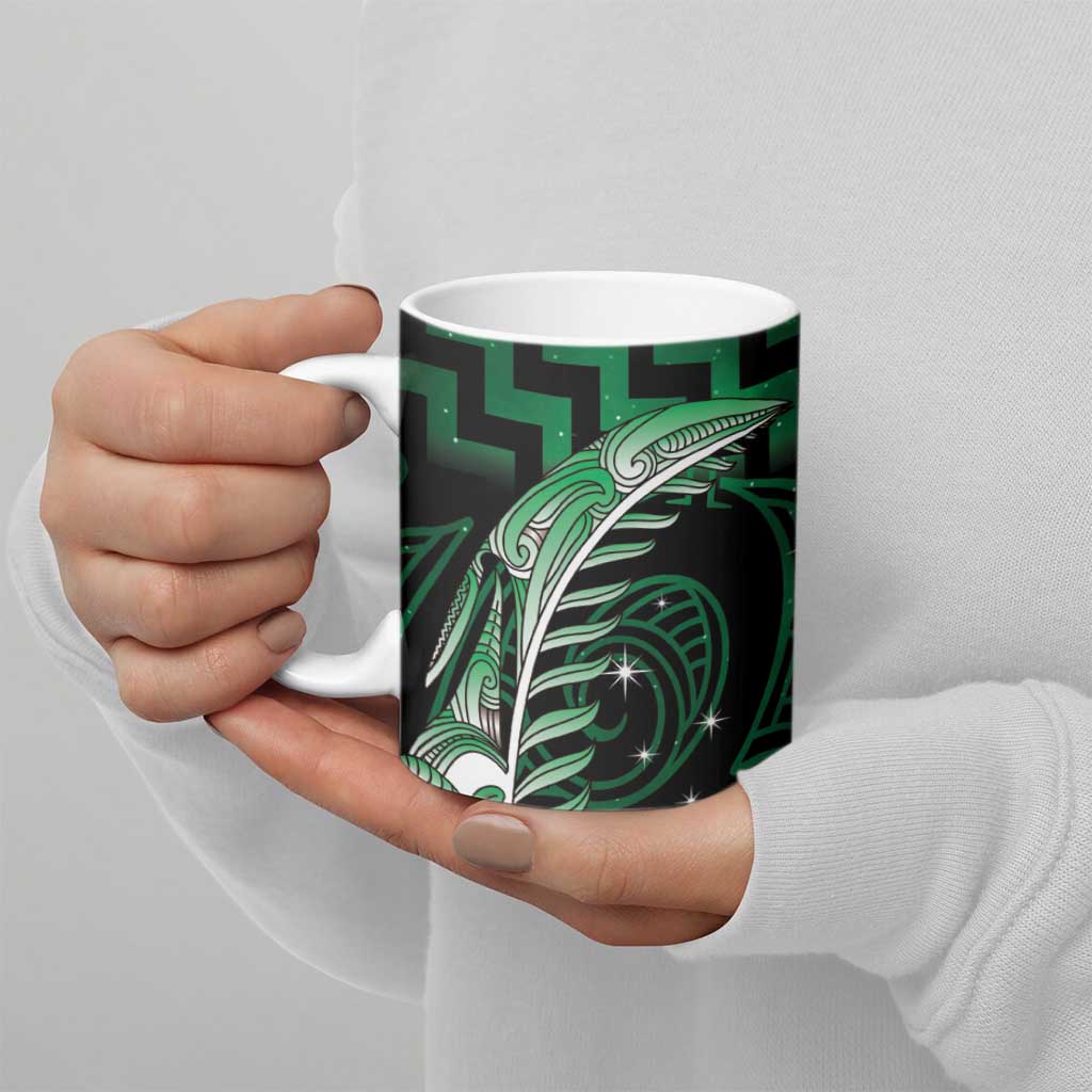 Green Matariki New Zealand Ceramic Mug Maori Poutama Galaxy Vibes - Polynesian Pride