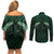 Green Matariki New Zealand Couples Matching Off Shoulder Short Dress and Long Sleeve Button Shirt Maori Poutama Galaxy Vibes