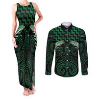 Green Matariki New Zealand Couples Matching Tank Maxi Dress and Long Sleeve Button Shirt Maori Poutama Galaxy Vibes
