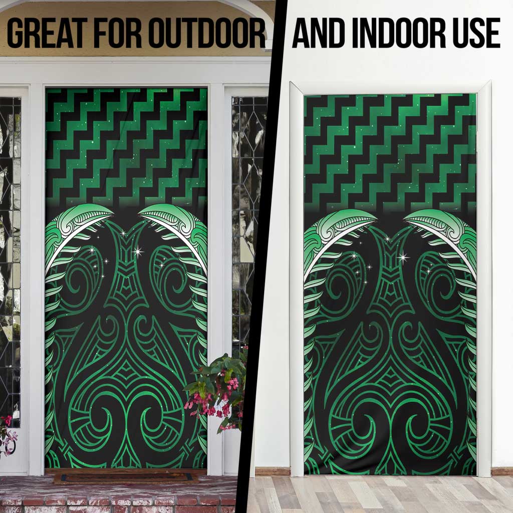 Green Matariki New Zealand Door Cover Maori Poutama Galaxy Vibes - Polynesian Pride