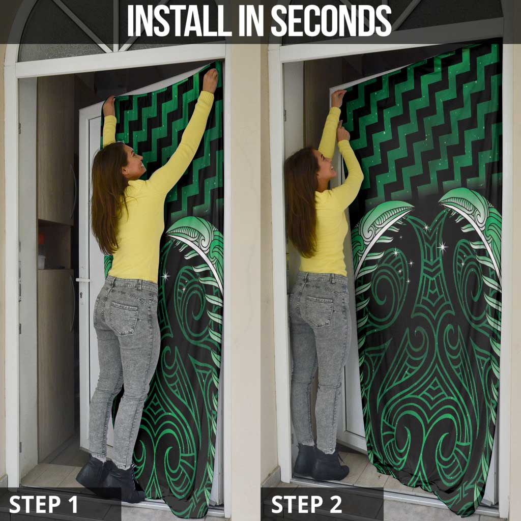 Green Matariki New Zealand Door Cover Maori Poutama Galaxy Vibes - Polynesian Pride