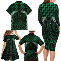 Green Matariki New Zealand Family Matching Long Sleeve Bodycon Dress and Hawaiian Shirt Maori Poutama Galaxy Vibes