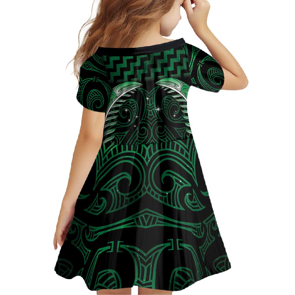 Green Matariki New Zealand Family Matching Mermaid Dress and Hawaiian Shirt Maori Poutama Galaxy Vibes
