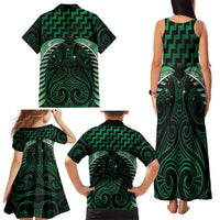 Green Matariki New Zealand Family Matching Tank Maxi Dress and Hawaiian Shirt Maori Poutama Galaxy Vibes