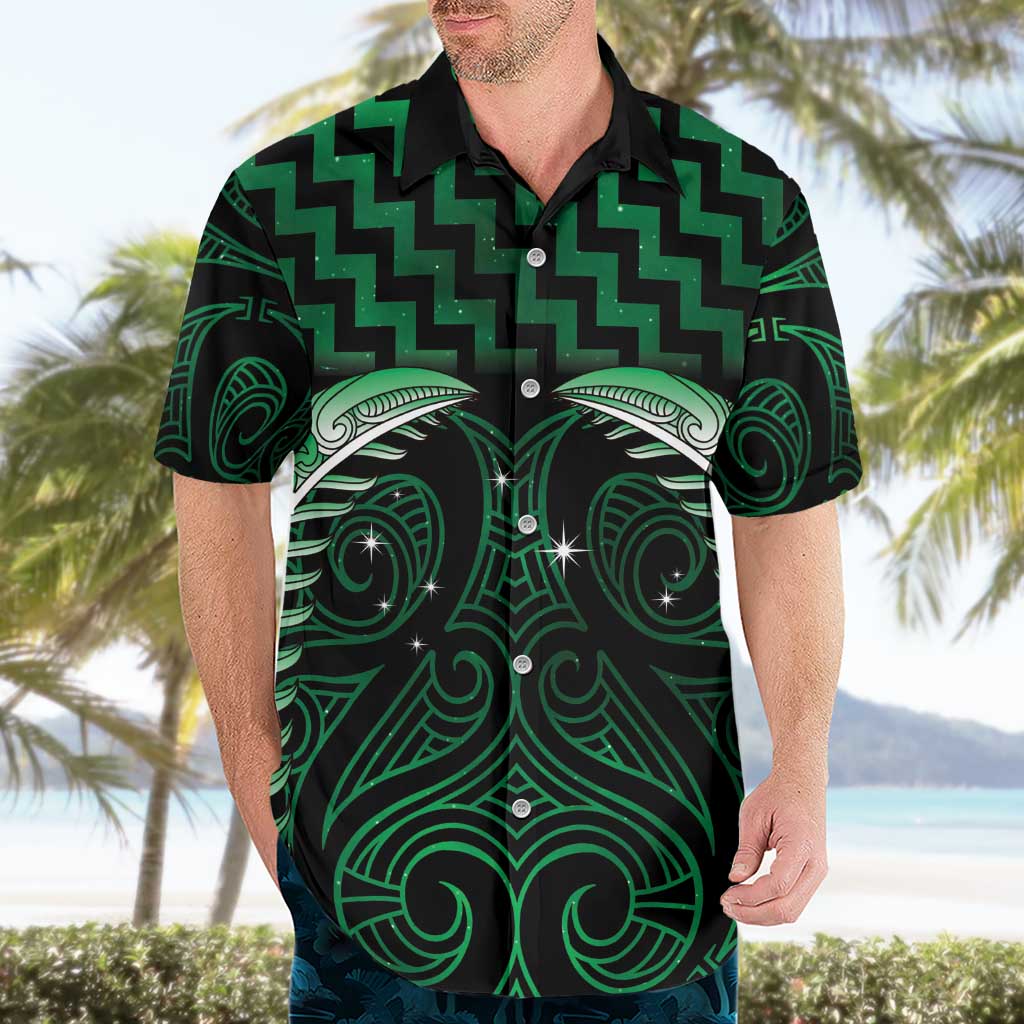 Green Matariki New Zealand Hawaiian Shirt Maori Poutama Galaxy Vibes