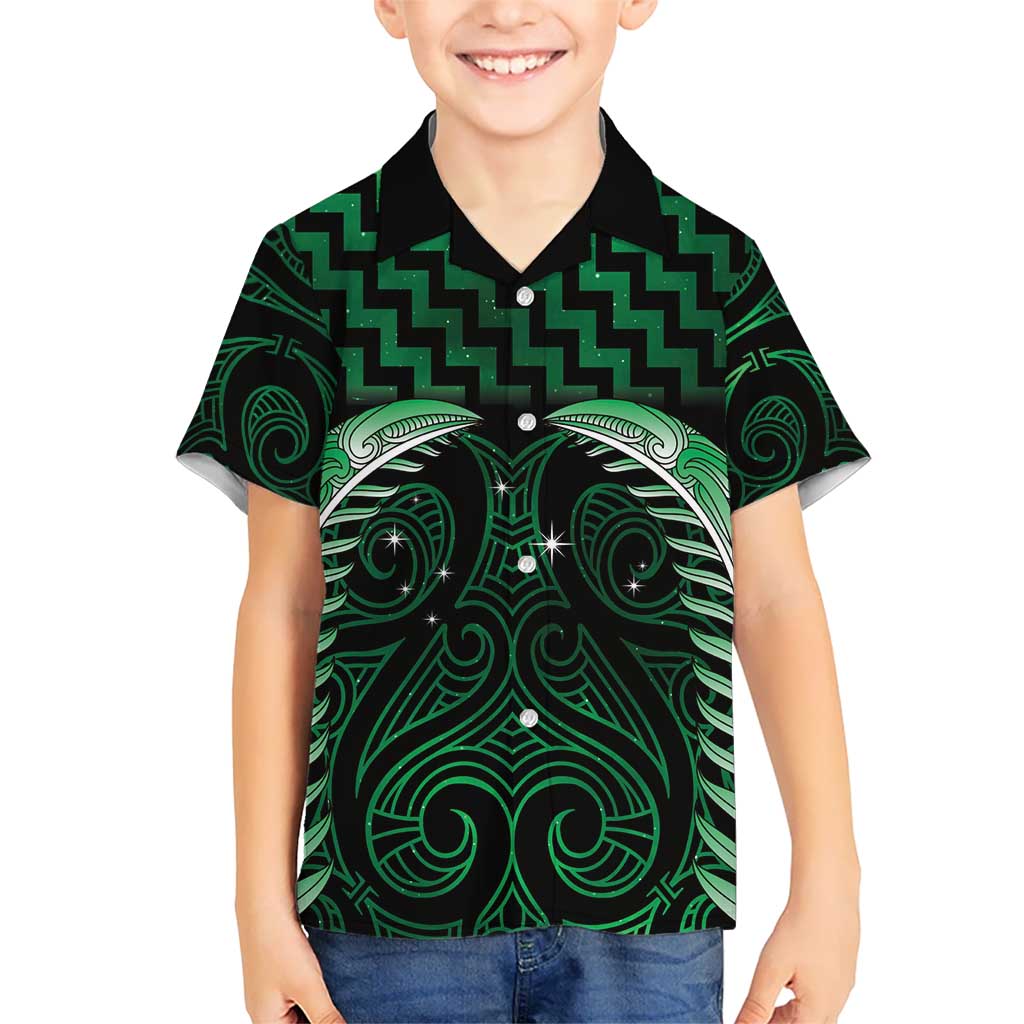Green Matariki New Zealand Kid Hawaiian Shirt Maori Poutama Galaxy Vibes