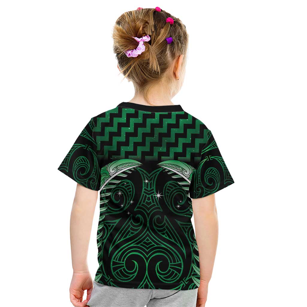 Green Matariki New Zealand Kid T Shirt Maori Poutama Galaxy Vibes