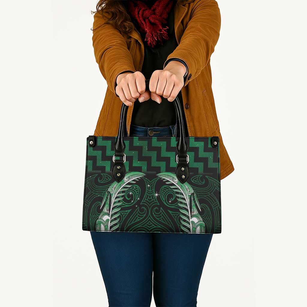 Green Matariki New Zealand Leather Bag Maori Poutama Galaxy Vibes - Polynesian Pride