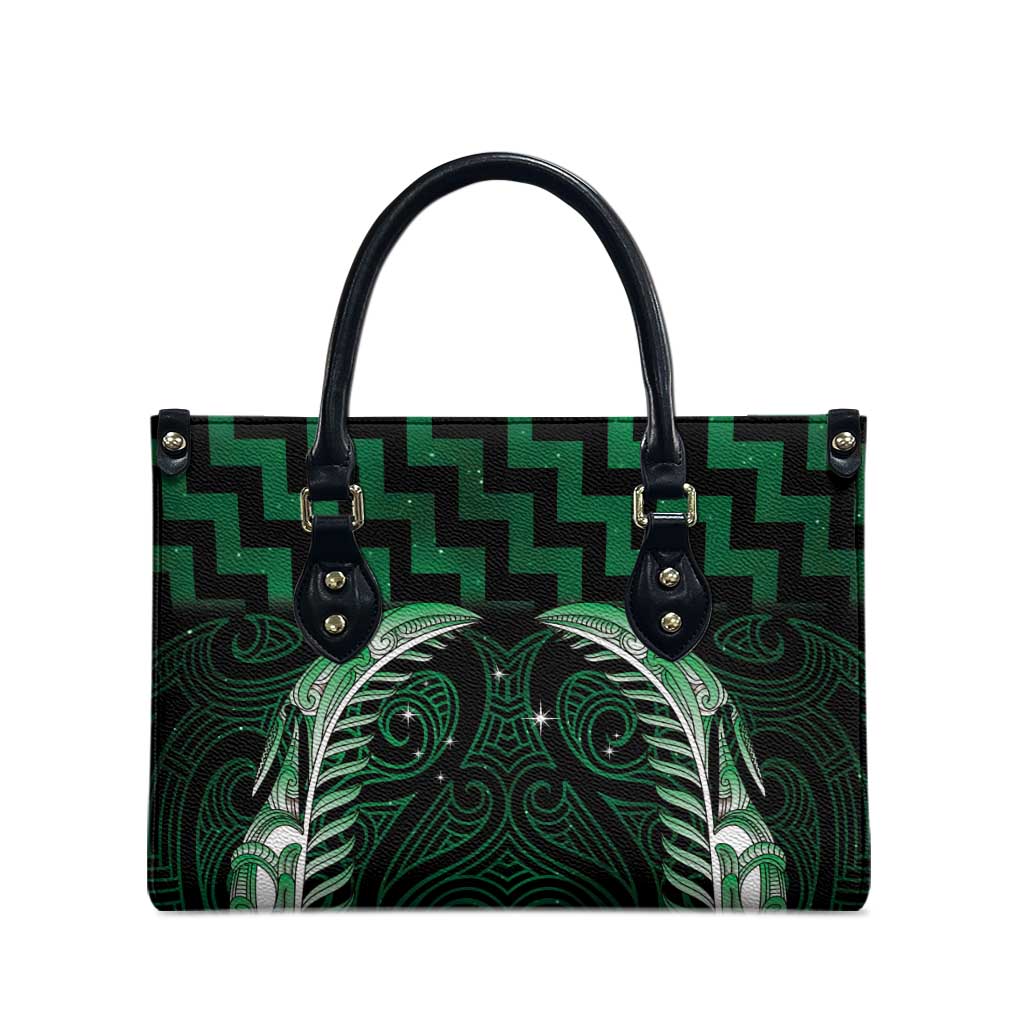 Green Matariki New Zealand Leather Bag Maori Poutama Galaxy Vibes - Polynesian Pride