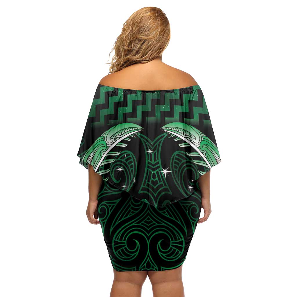 Green Matariki New Zealand Off Shoulder Short Dress Maori Poutama Galaxy Vibes