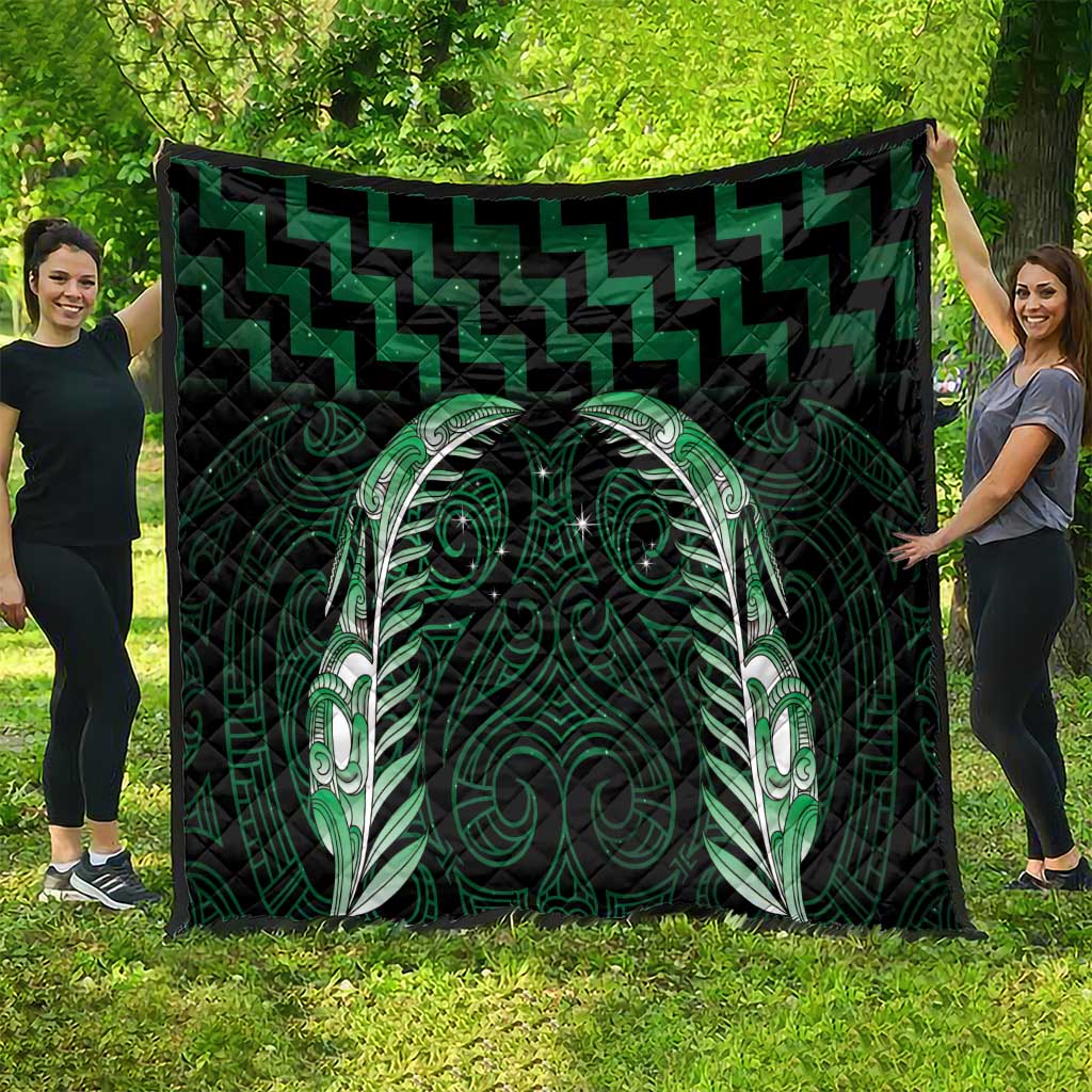 Green Matariki New Zealand Quilt Maori Poutama Galaxy Vibes