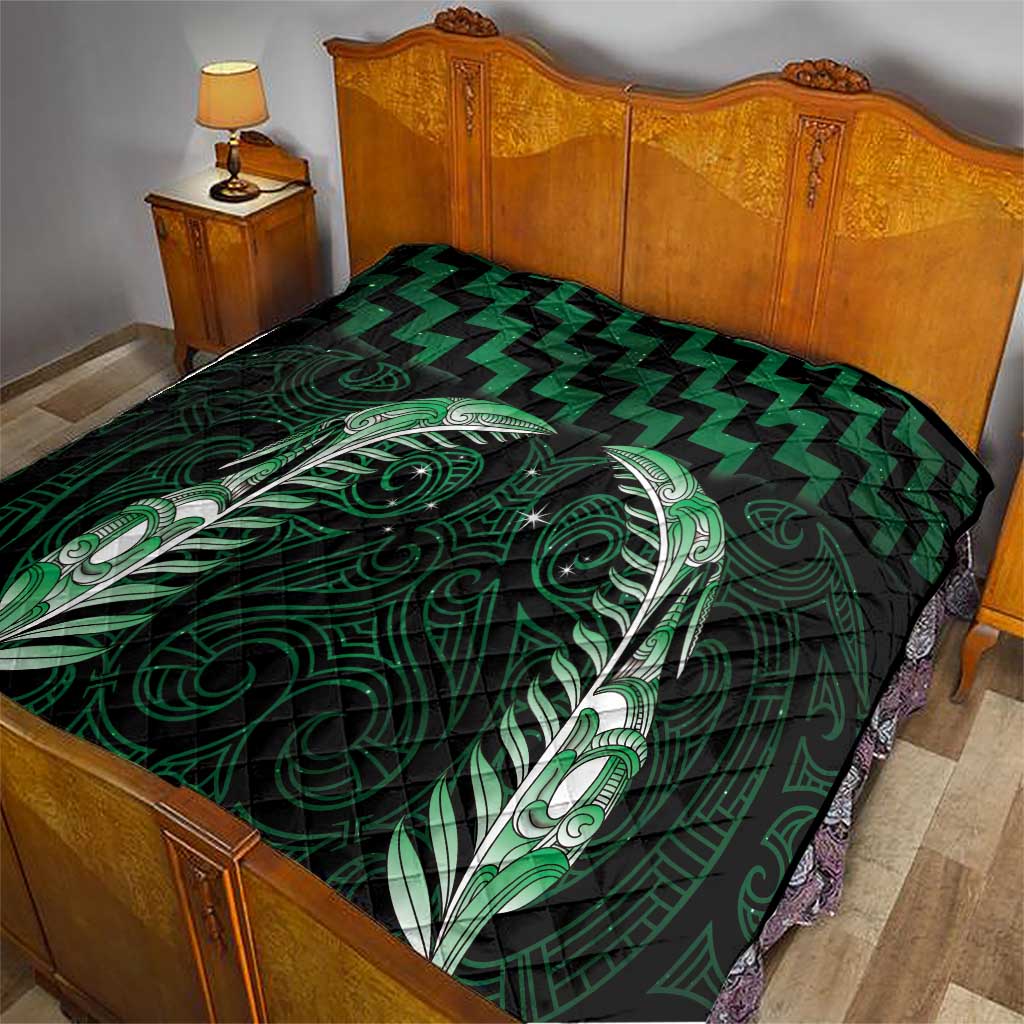 Green Matariki New Zealand Quilt Maori Poutama Galaxy Vibes