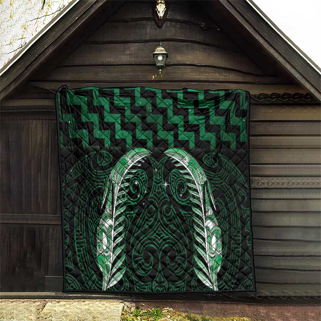 Green Matariki New Zealand Quilt Maori Poutama Galaxy Vibes