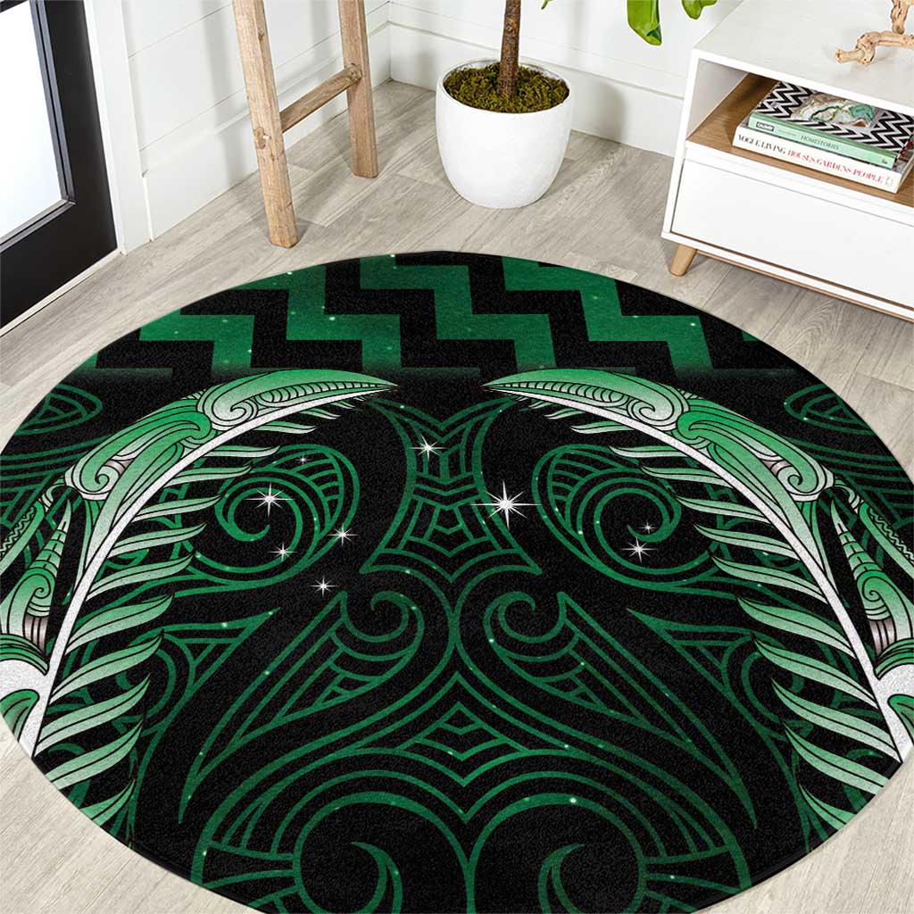 Green Matariki New Zealand Round Carpet Maori Poutama Galaxy Vibes