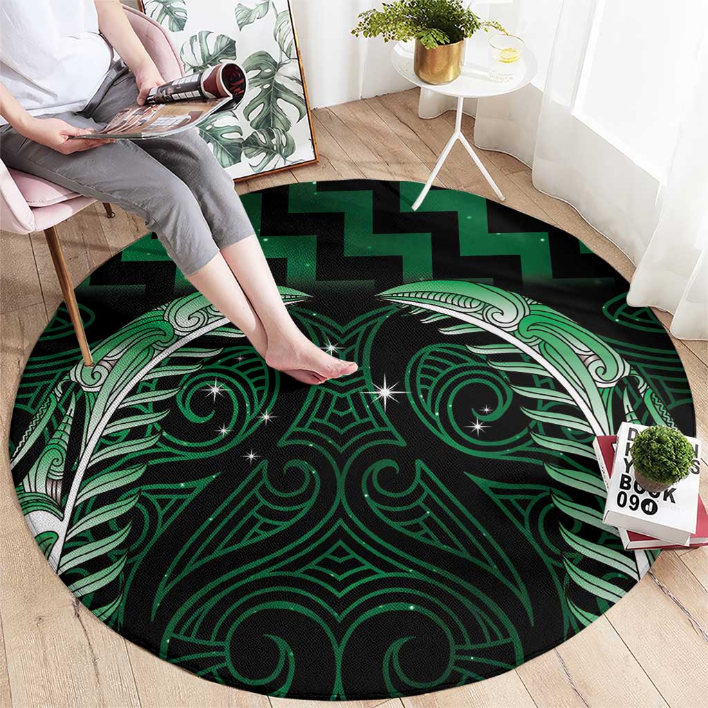 Green Matariki New Zealand Round Carpet Maori Poutama Galaxy Vibes
