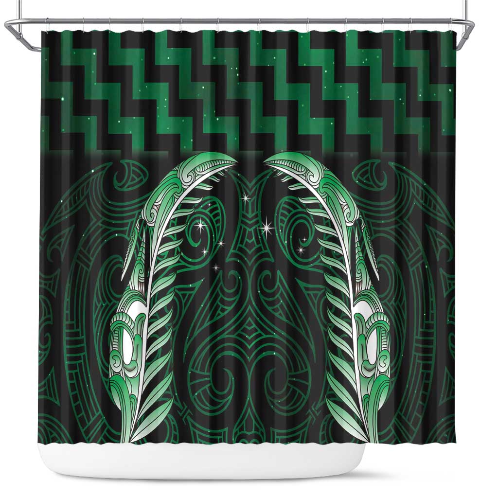 Green Matariki New Zealand Shower Curtain Maori Poutama Galaxy Vibes