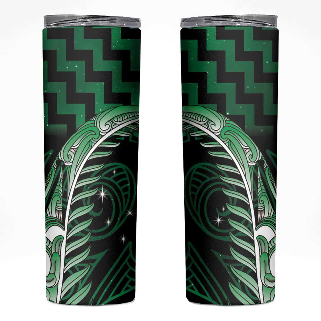 Green Matariki New Zealand Skinny Tumbler Maori Poutama Galaxy Vibes