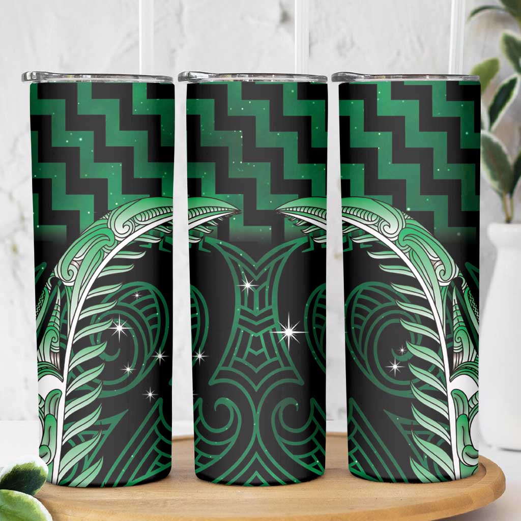 Green Matariki New Zealand Skinny Tumbler Maori Poutama Galaxy Vibes