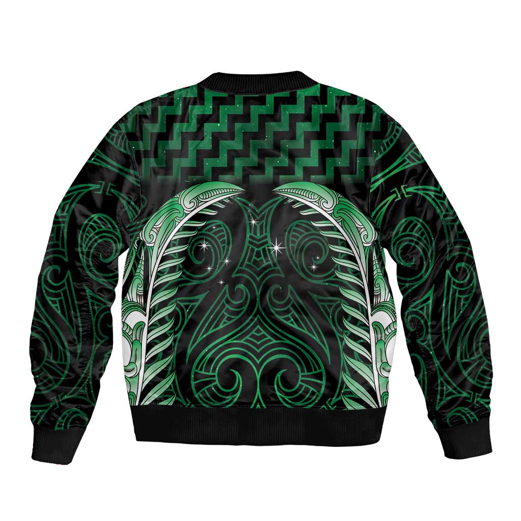 Green Matariki New Zealand Sleeve Zip Bomber Jacket Maori Poutama Galaxy Vibes
