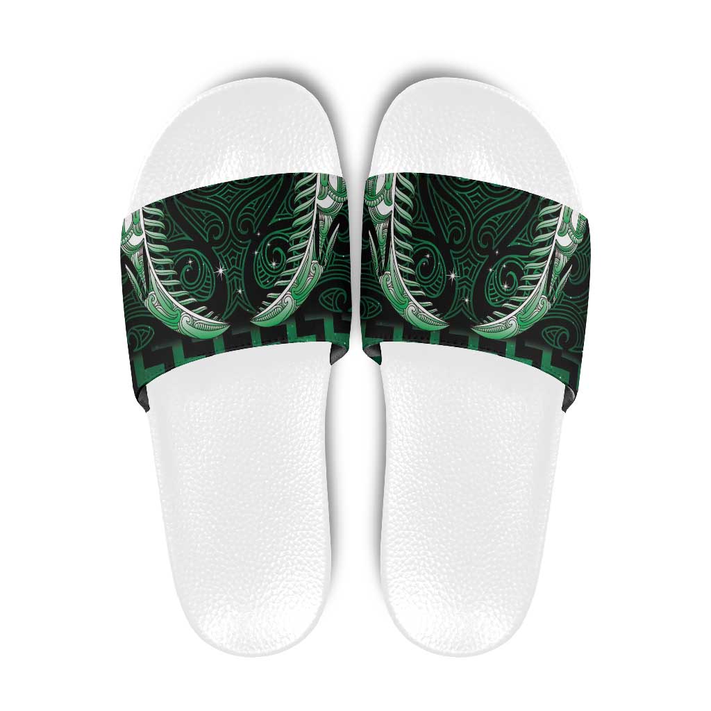 Green Matariki New Zealand Slide Sandals Maori Poutama Galaxy Vibes - Polynesian Pride