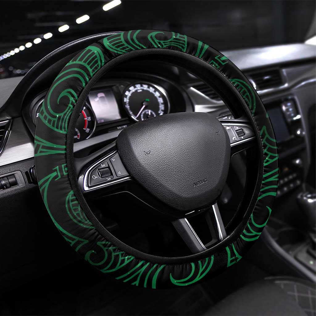 Green Matariki New Zealand Steering Wheel Cover Maori Poutama Galaxy Vibes