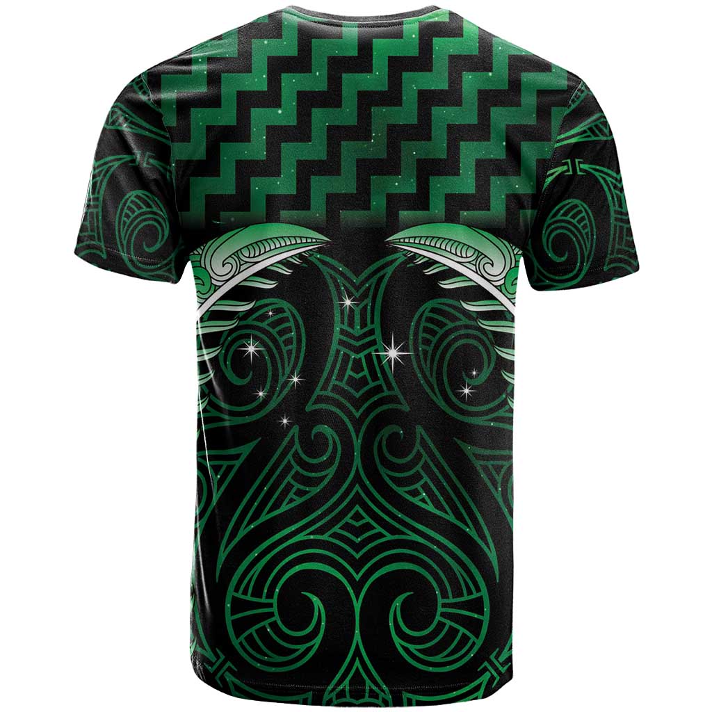 Green Matariki New Zealand T Shirt Maori Poutama Galaxy Vibes