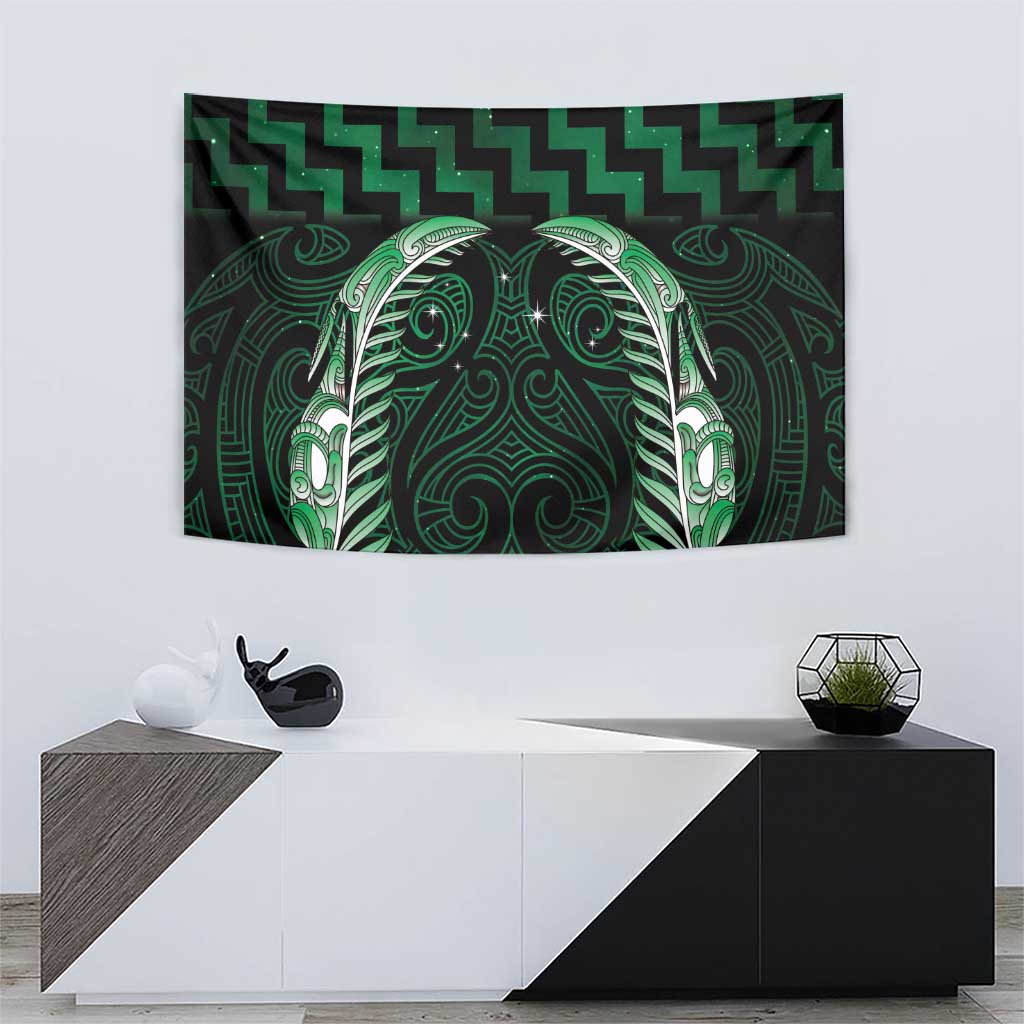 Green Matariki New Zealand Tapestry Maori Poutama Galaxy Vibes
