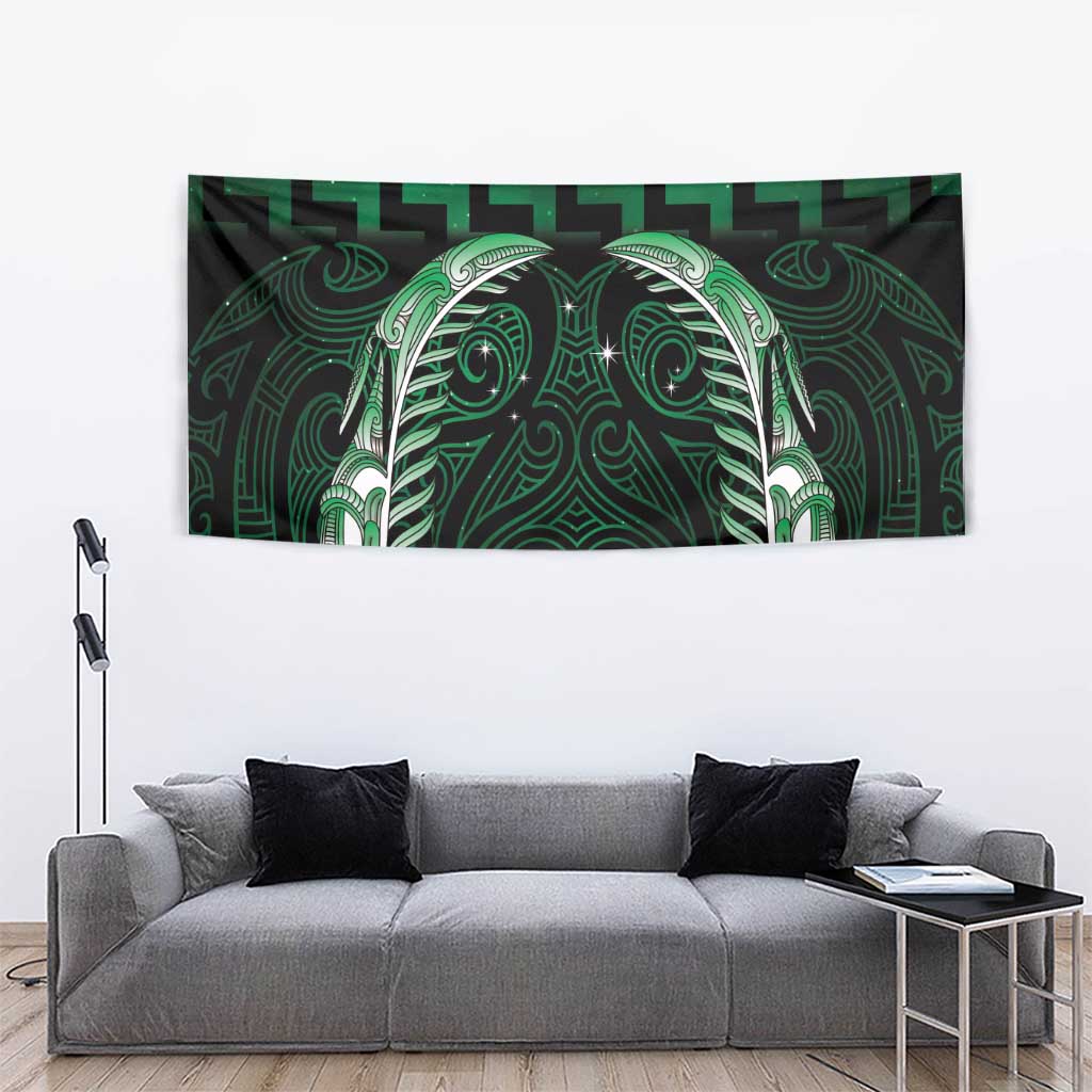 Green Matariki New Zealand Tapestry Maori Poutama Galaxy Vibes