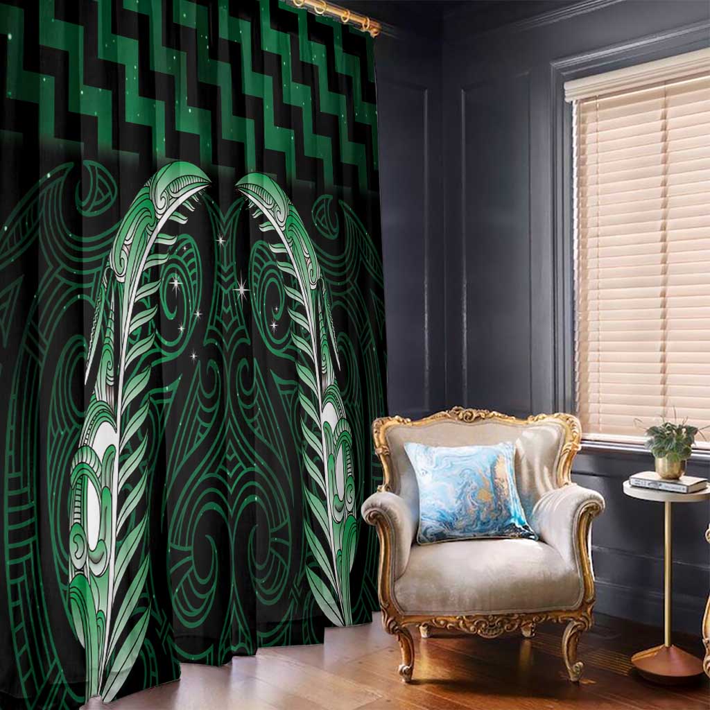 Green Matariki New Zealand Window Curtain Maori Poutama Galaxy Vibes