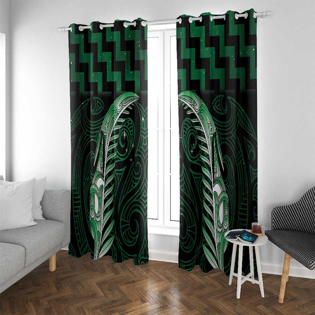 Green Matariki New Zealand Window Curtain Maori Poutama Galaxy Vibes