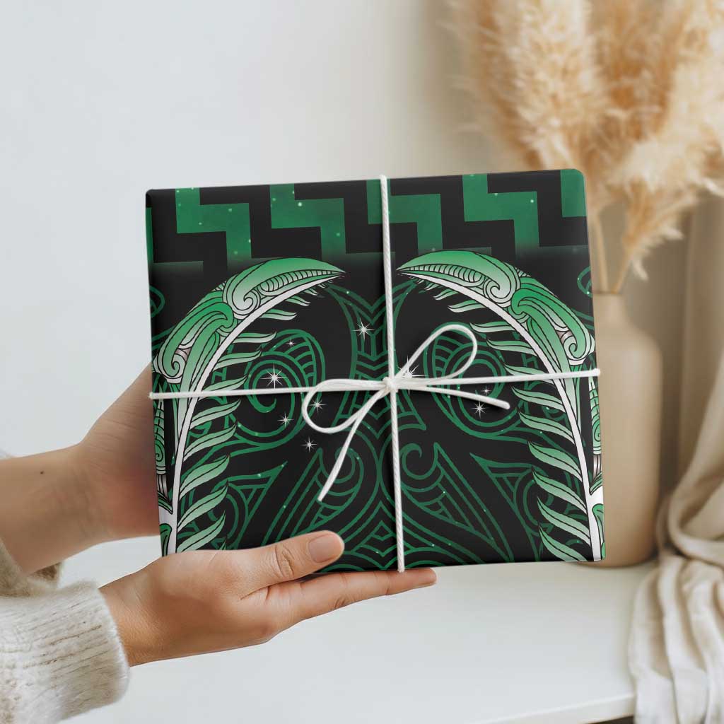 Green Matariki New Zealand Wrapping Paper Maori Poutama Galaxy Vibes - Polynesian Pride