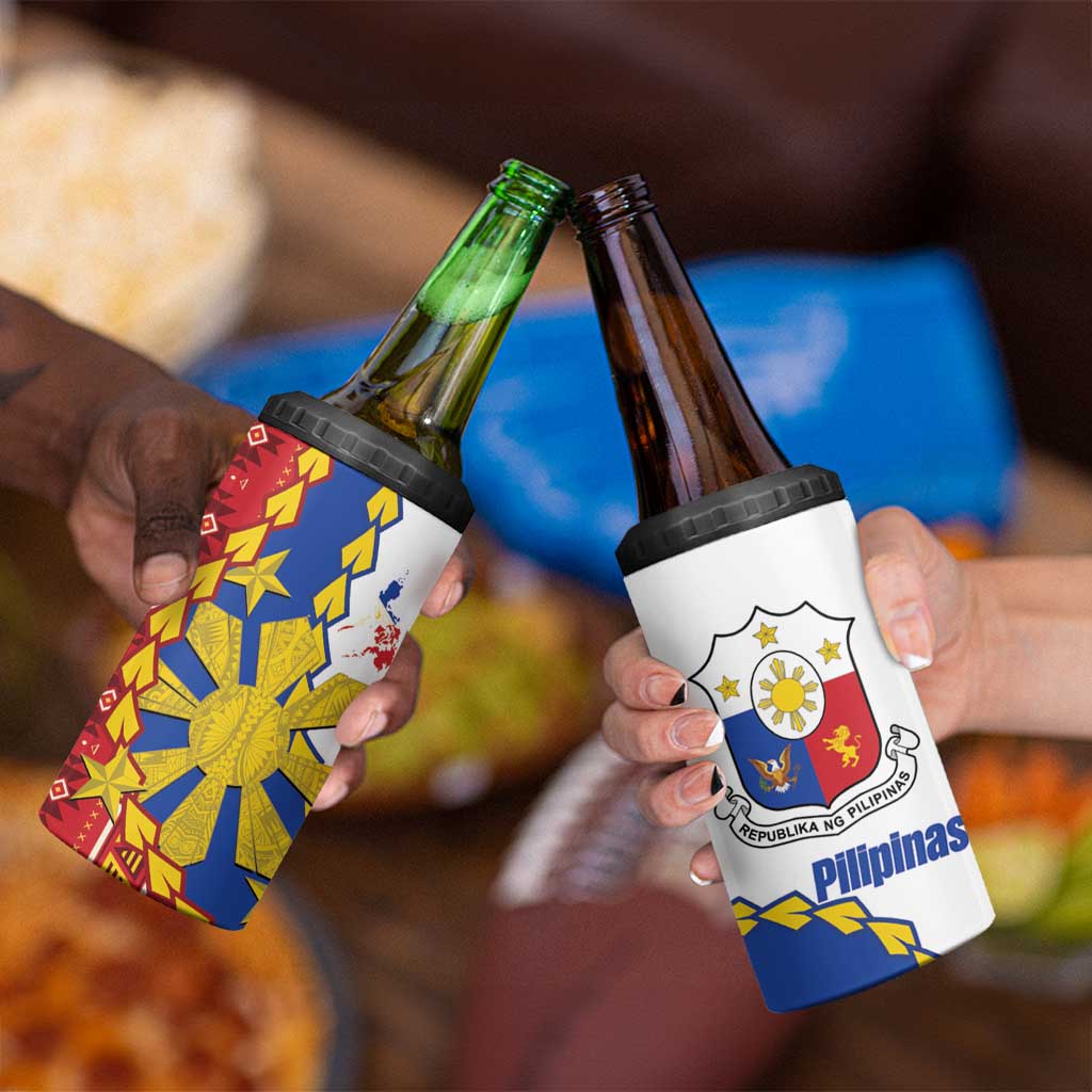 Philippines Independence Day 4 in 1 Can Cooler Tumbler Pilipinas Sun Stars Igorot Pattern