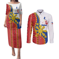 Philippines Independence Day Couples Matching Puletasi and Long Sleeve Button Shirt Pilipinas Sun Stars Igorot Pattern