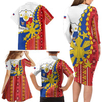 Philippines Independence Day Family Matching Long Sleeve Bodycon Dress and Hawaiian Shirt Pilipinas Sun Stars Igorot Pattern
