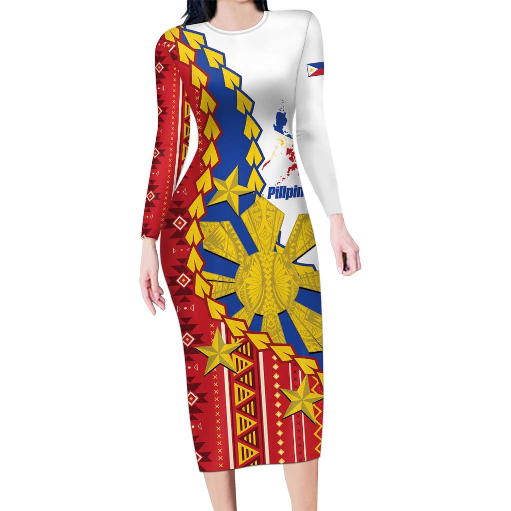Philippines Independence Day Family Matching Long Sleeve Bodycon Dress and Hawaiian Shirt Pilipinas Sun Stars Igorot Pattern
