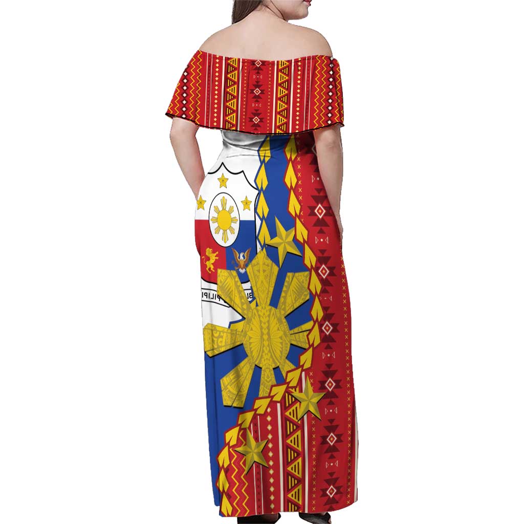 Philippines Independence Day Family Matching Off Shoulder Maxi Dress and Hawaiian Shirt Pilipinas Sun Stars Igorot Pattern