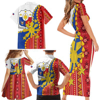 Philippines Independence Day Family Matching Short Sleeve Bodycon Dress and Hawaiian Shirt Pilipinas Sun Stars Igorot Pattern