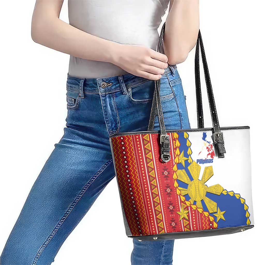 Philippines Independence Day Leather Tote Bag Pilipinas Sun Stars Igorot Pattern