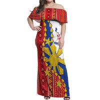 Philippines Independence Day Off Shoulder Maxi Dress Pilipinas Sun Stars Igorot Pattern