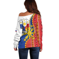 Philippines Independence Day Off Shoulder Sweater Pilipinas Sun Stars Igorot Pattern